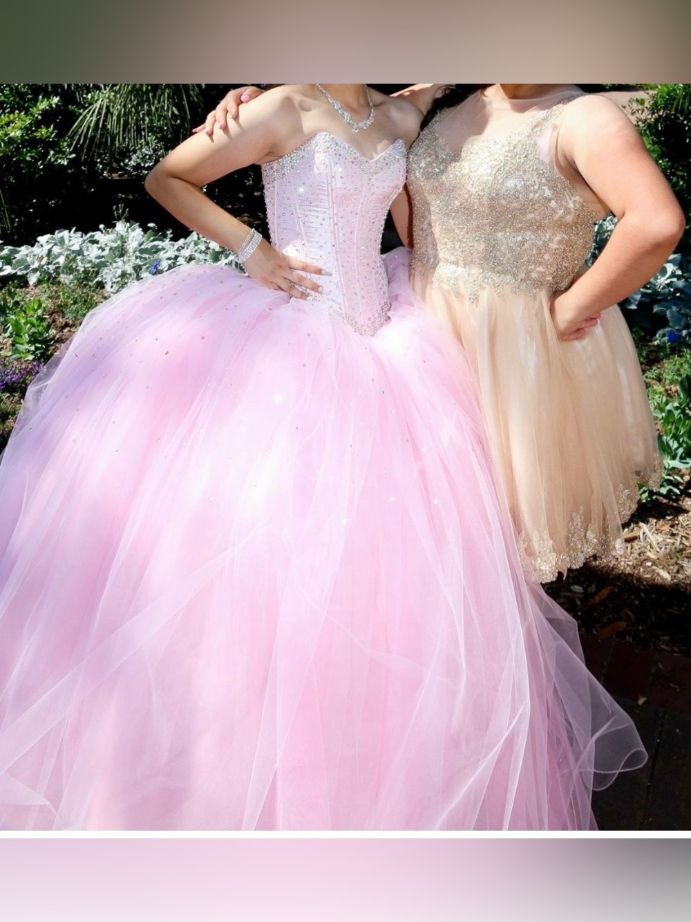 Beaded Pink Tulle Dance Dress with Lace-Up Corset